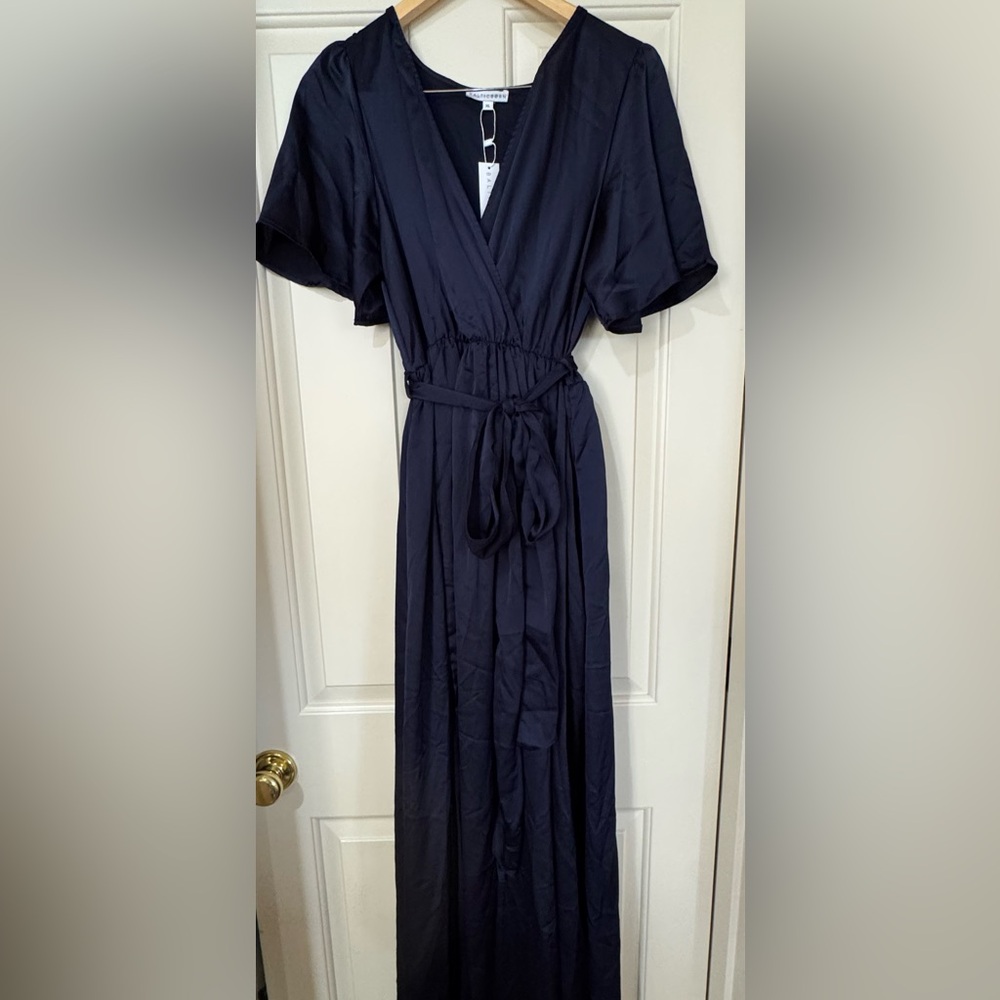 Baltic Born Navy Blue Maxi Dress with Waist Tie